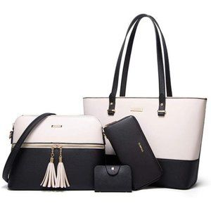 Womens 4pc Set Fashion Synthetic Leather Handbags Tote Bag Shoulder Bag Wallet